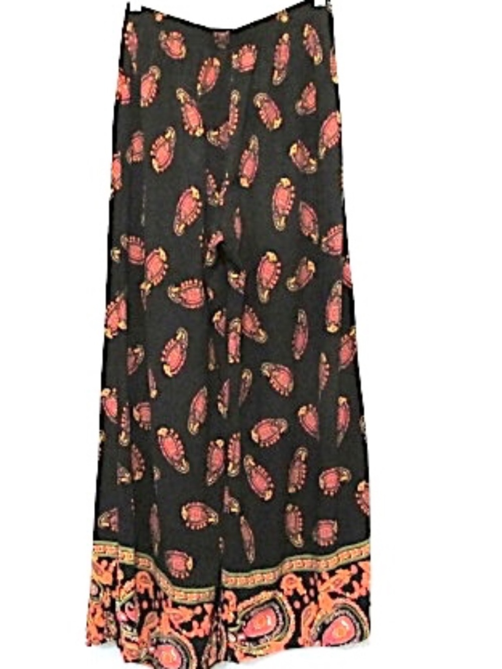 Band of Gypsies Black & Orange Wide-Leg Boho Pants, Size S